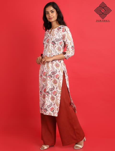 HERE&NOW Women White & Red Printed A-Line Kurta - Absolutely Desi